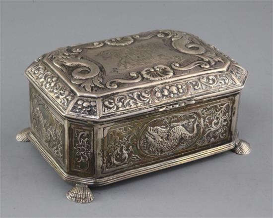 A late 19th/early 20th Arts & Crafts? silver casket, stamped with the name Radcliff with two monograms IR? 24 oz.